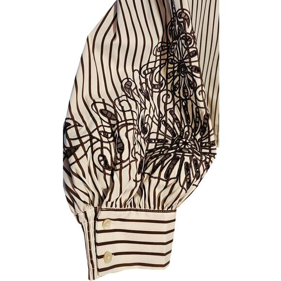 Chico’s Poplin Shirt – Size 4 (20/22) – Chocolate Fondant Striped Eyelet - Picture 7 of 9